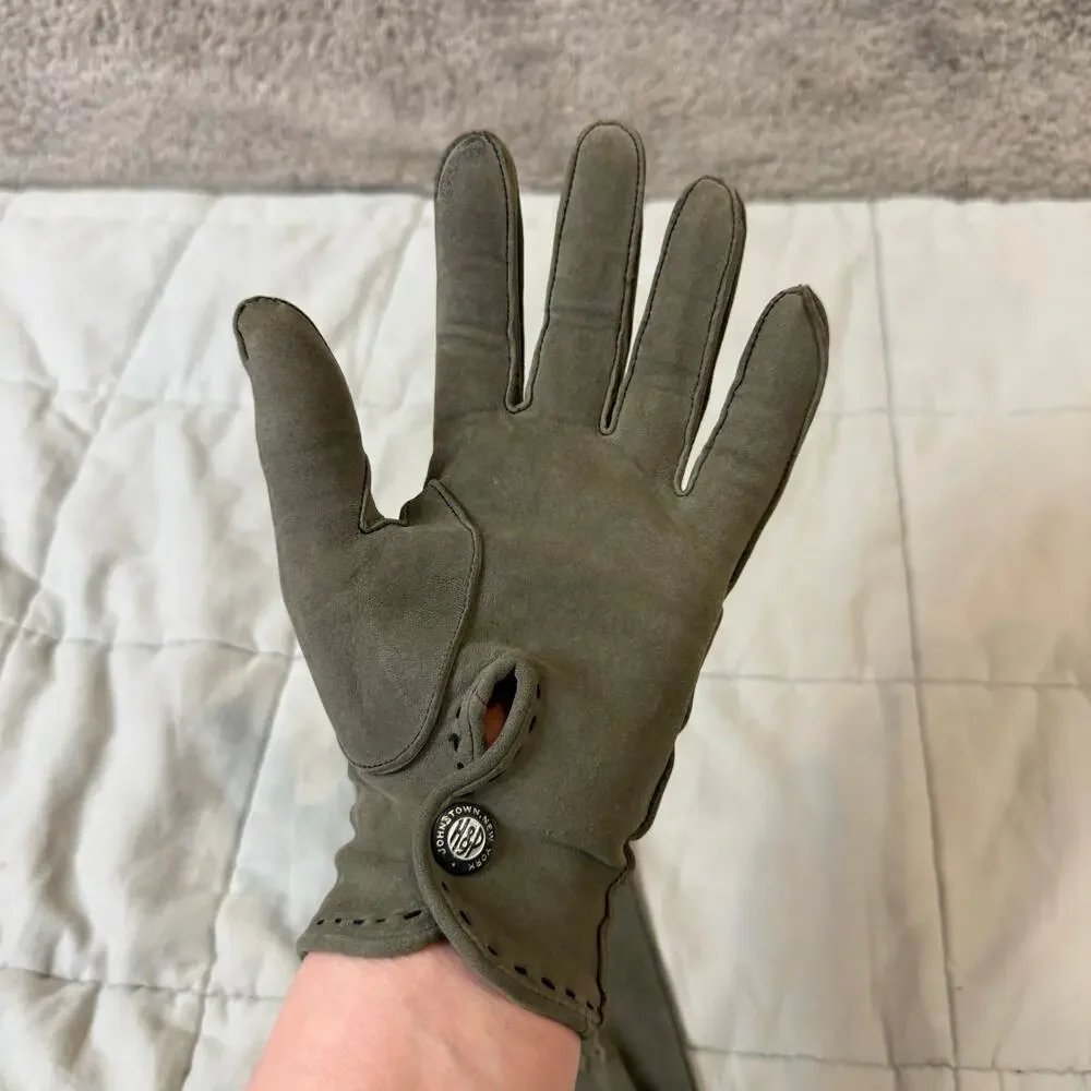 Vintage H&P Green Gray Suede Driving Gloves women's Ladies Soft Unlined